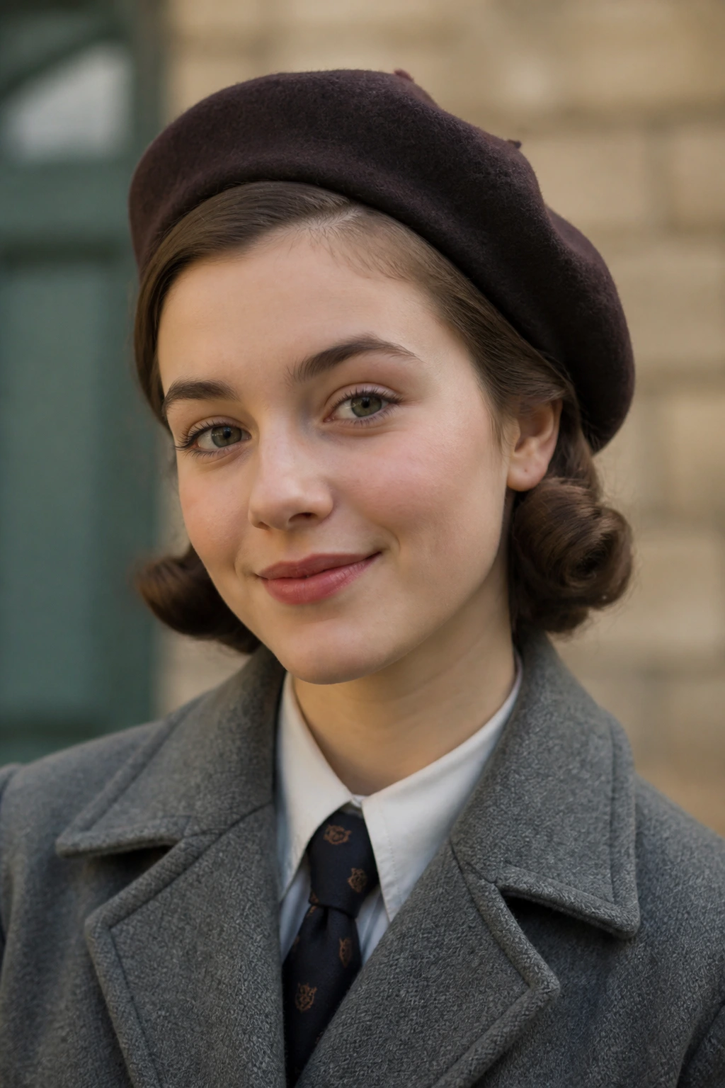 Close-up of a real student wearing a beret with hair tucked inside