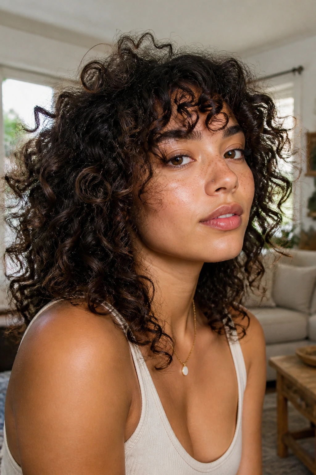 Real person with finger-raked 3C waves in natural light