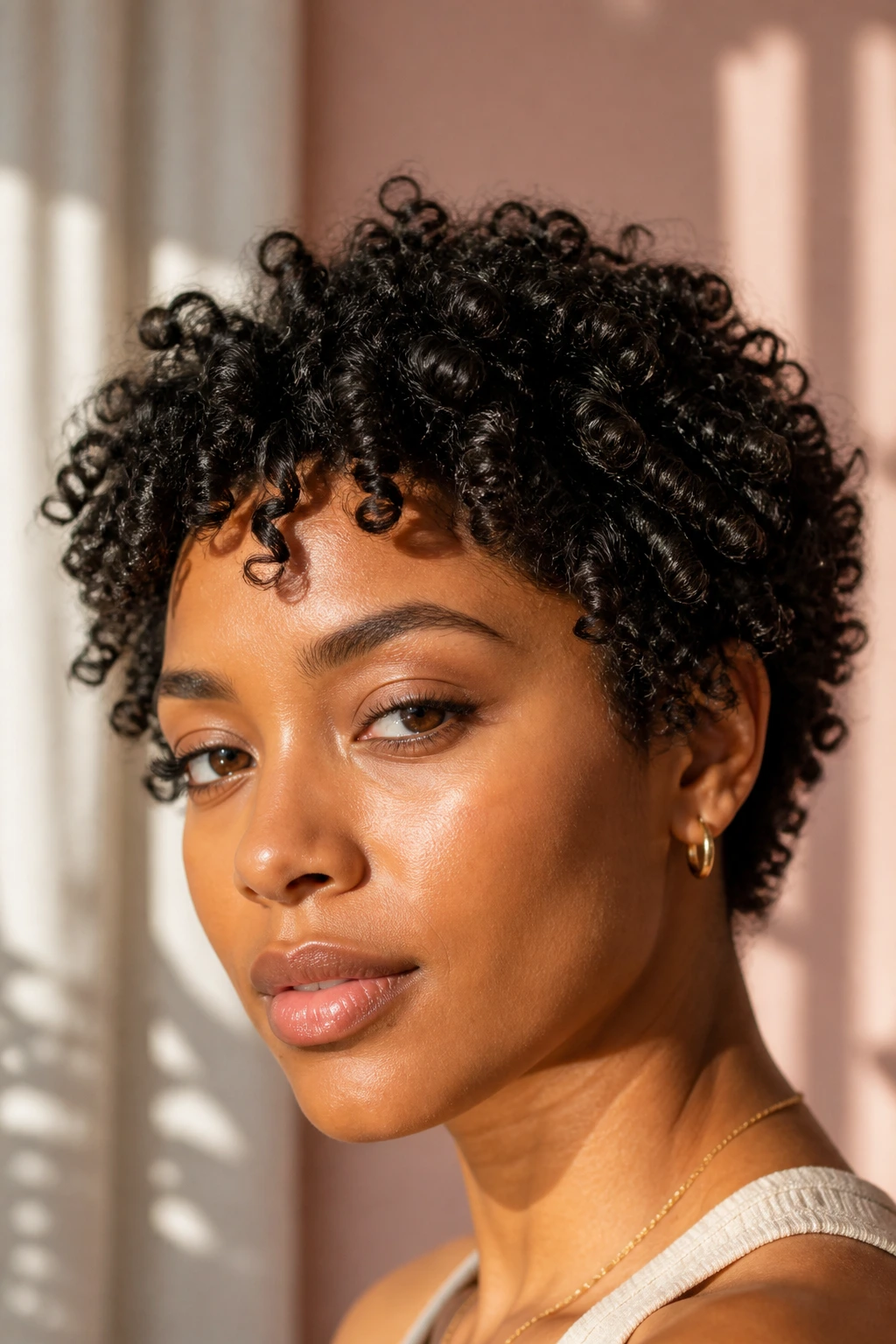 Close-up portrait of a real person with looser 4A S-shaped coils
