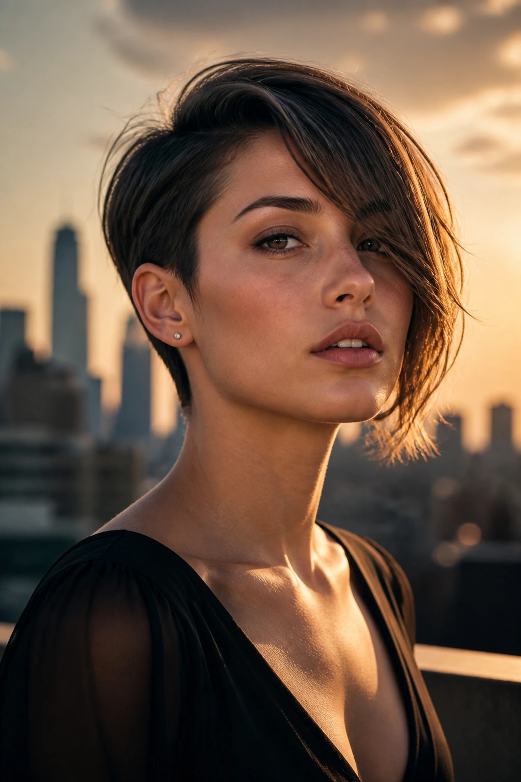 Close-up of a person with an asymmetric angled crop