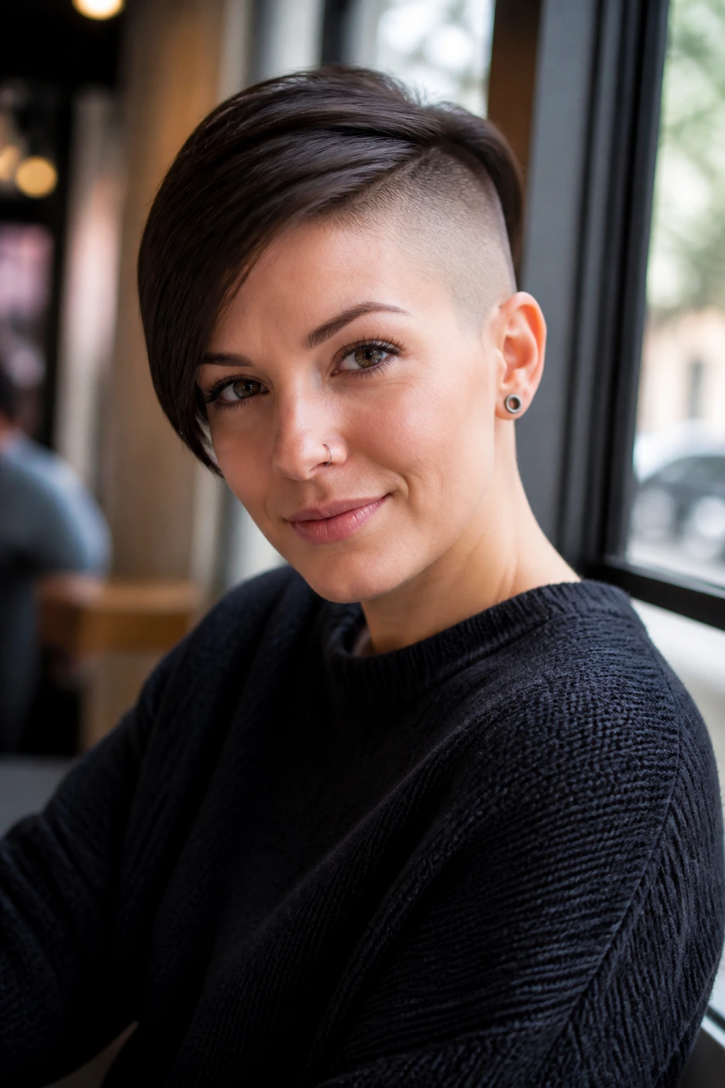 Portrait of a person with side-swept asymmetric fade buzz