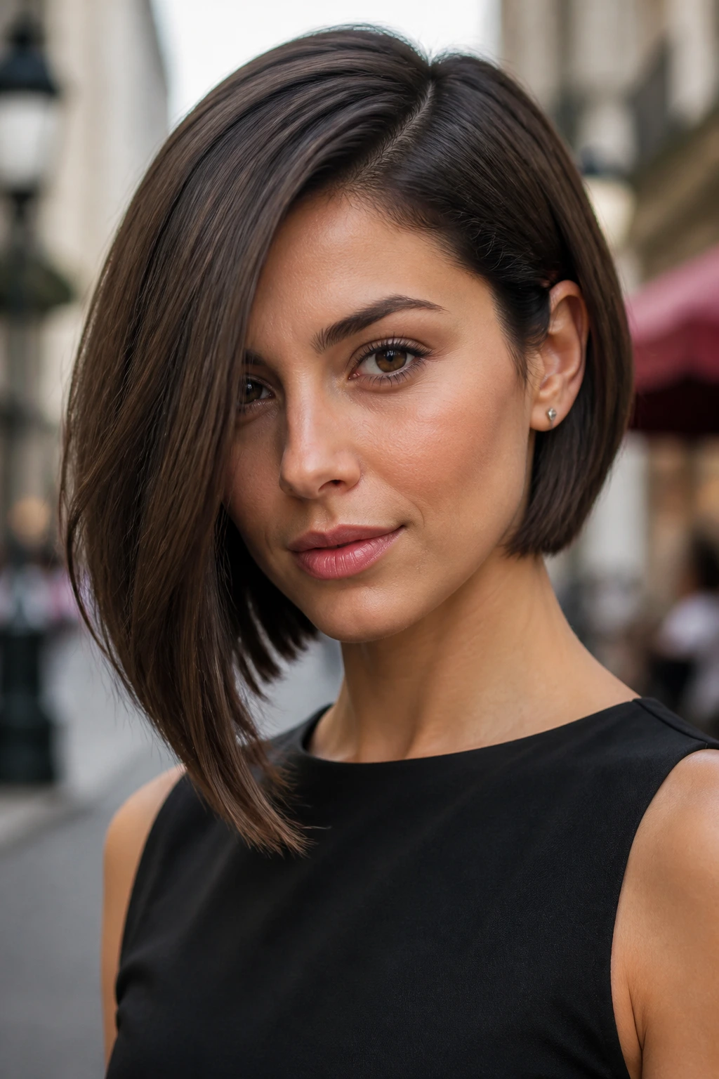 Portrait of a woman with an asymmetrical bob.