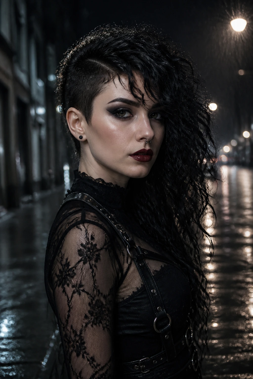 Close-up of a real person with asymmetrical long-layered vamp hairstyle.