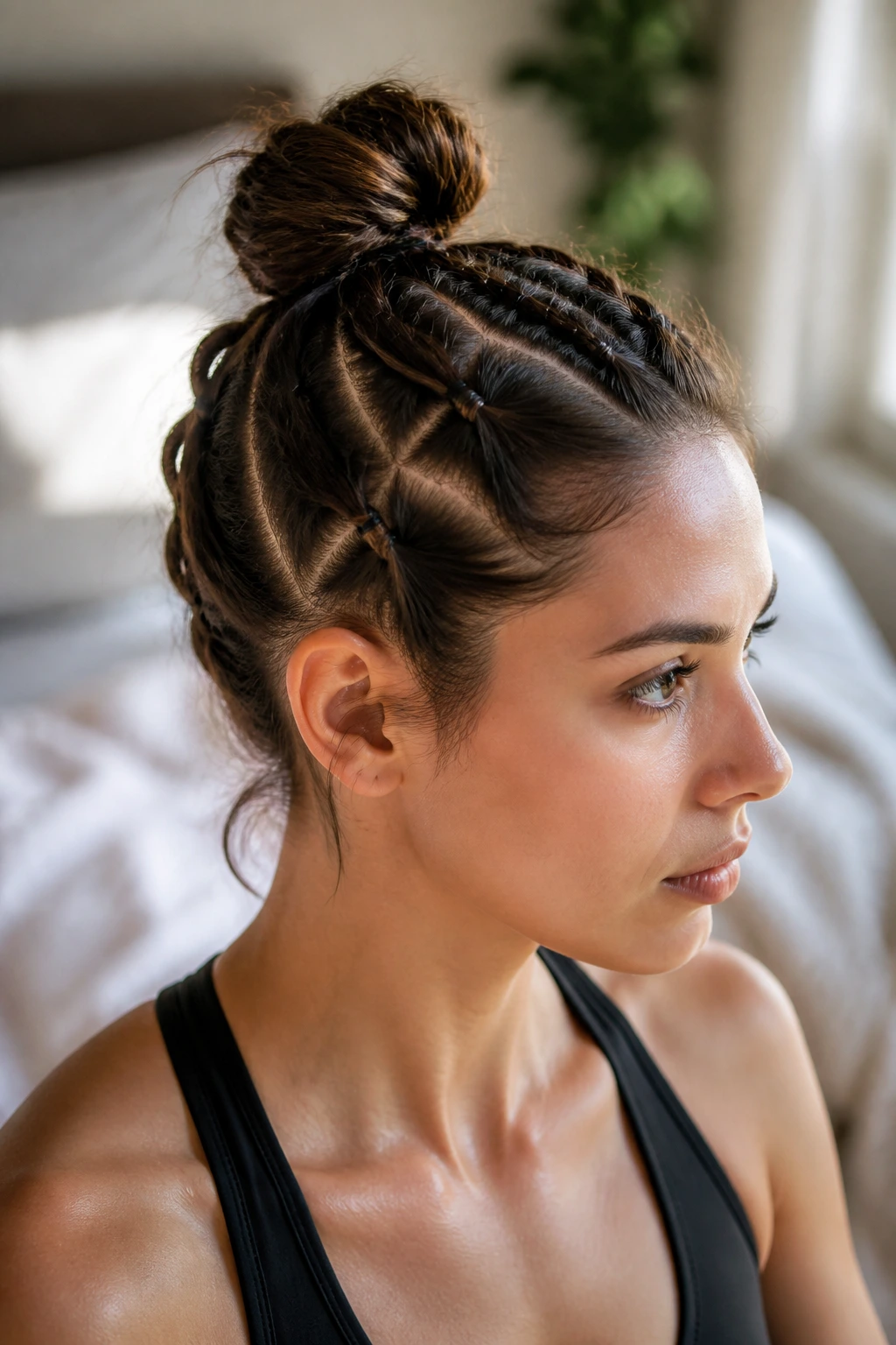 Close-up portrait of a real person with an athletic multi-zone hairstyle
