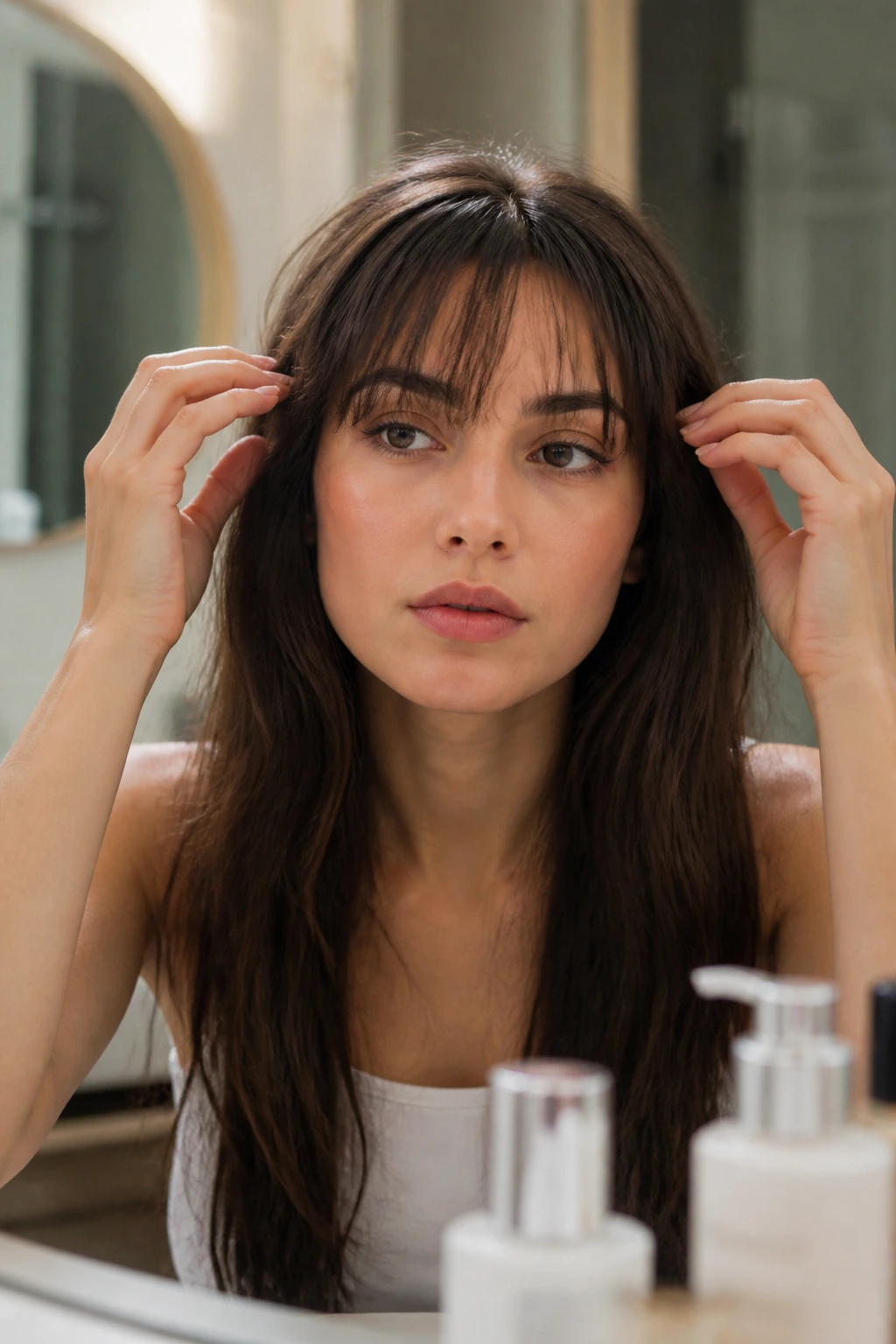Portrait showing bangs that are slightly too wide near temples