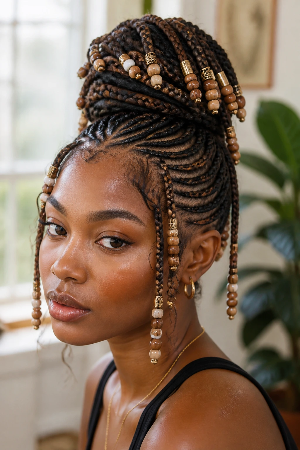 Beaded crown Fulani braids close-up
