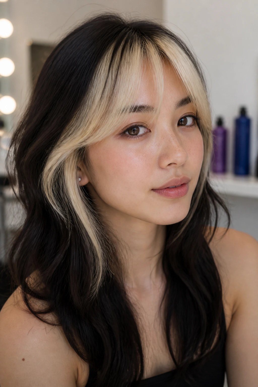 Close-up of bleached bangs showing tone maintenance