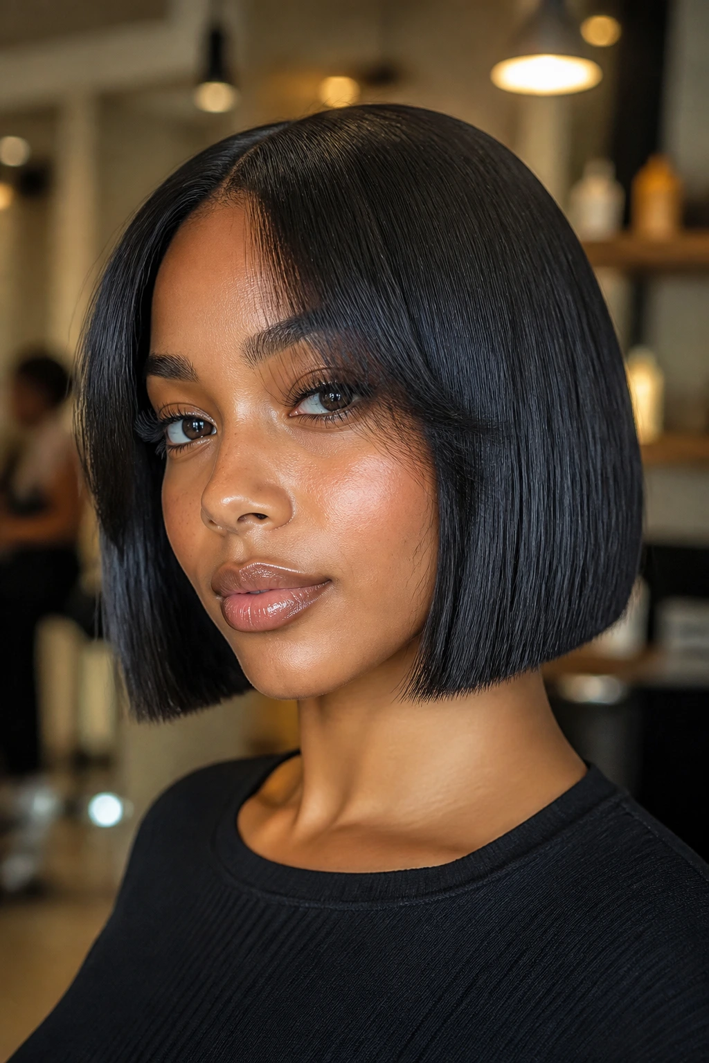 Portrait of a person with a blunt bob showing crisp ends