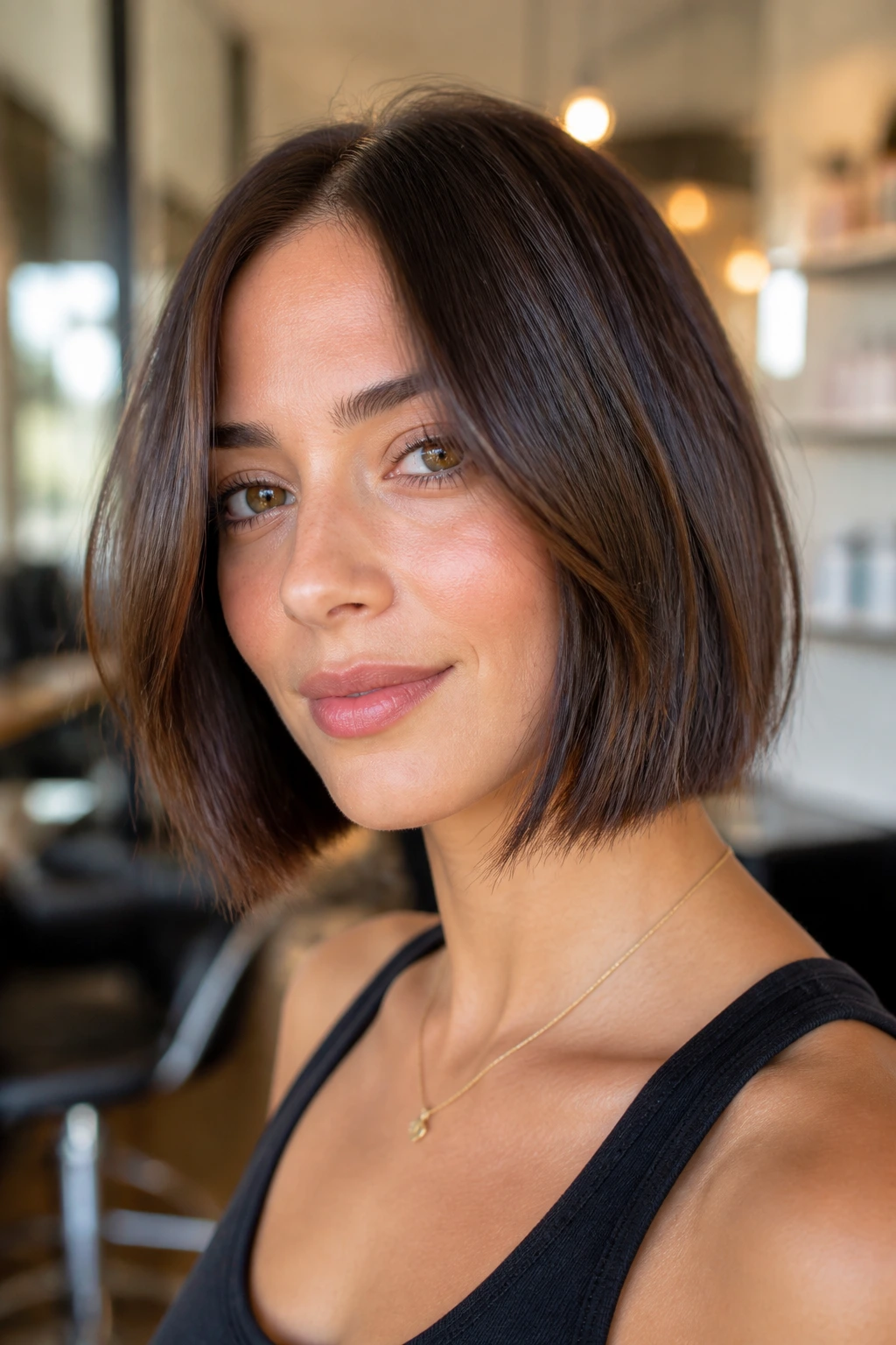 Close-up portrait of a real person with a textured blunt bob