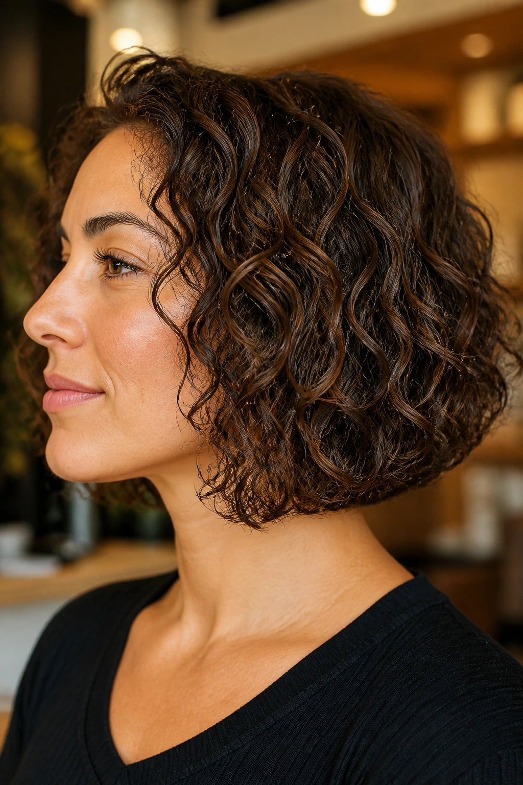 Close-up of a person with a blunt bob including hidden thinning