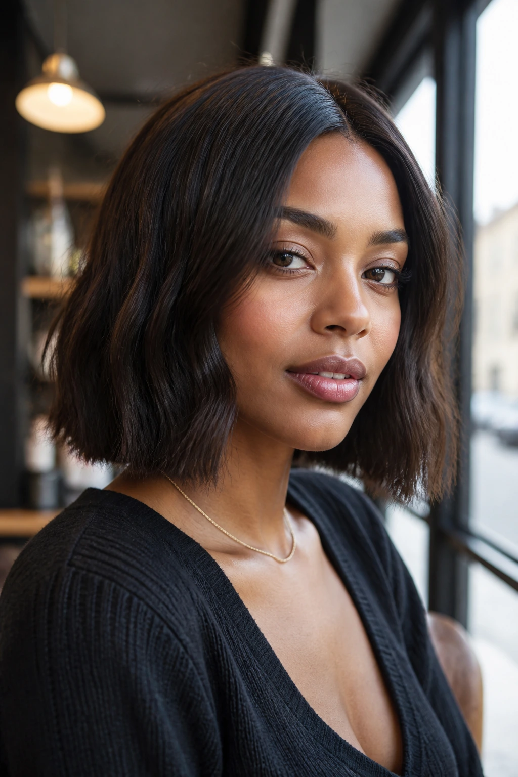 Real woman with blunt-cut bob and subtle waves.