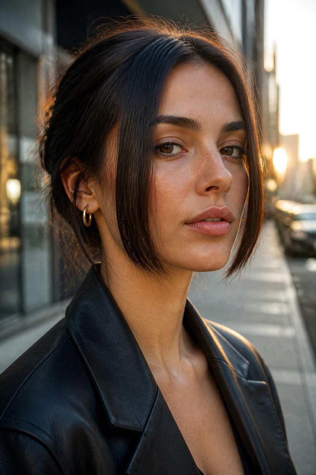 Portrait of a person with blunt-cut face-framing pieces around the chin