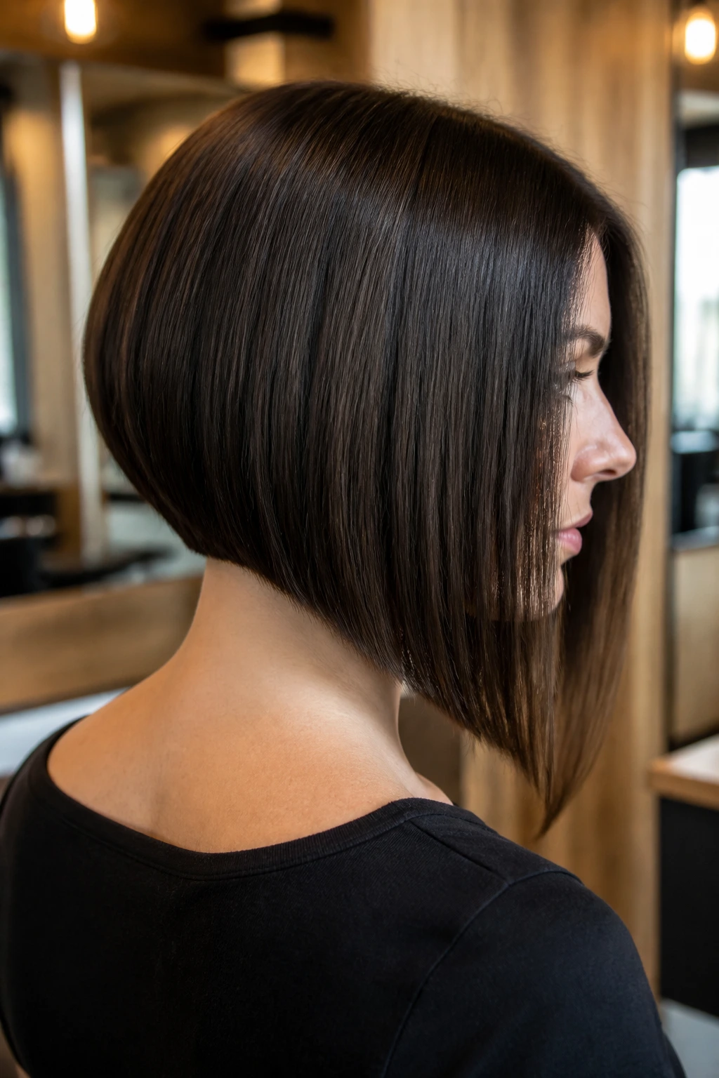 Back view of blunt-cut inverted bob on real person