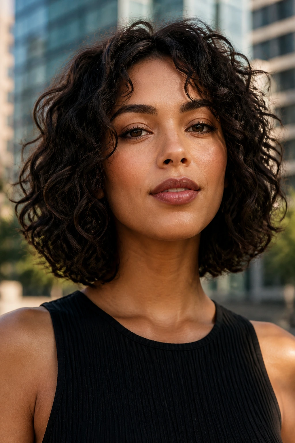 Portrait of a woman with a blunt-cut lob hairstyle