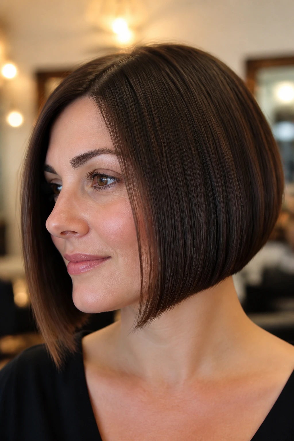 Close-up portrait of a woman with a soft blunt-ended inverted bob