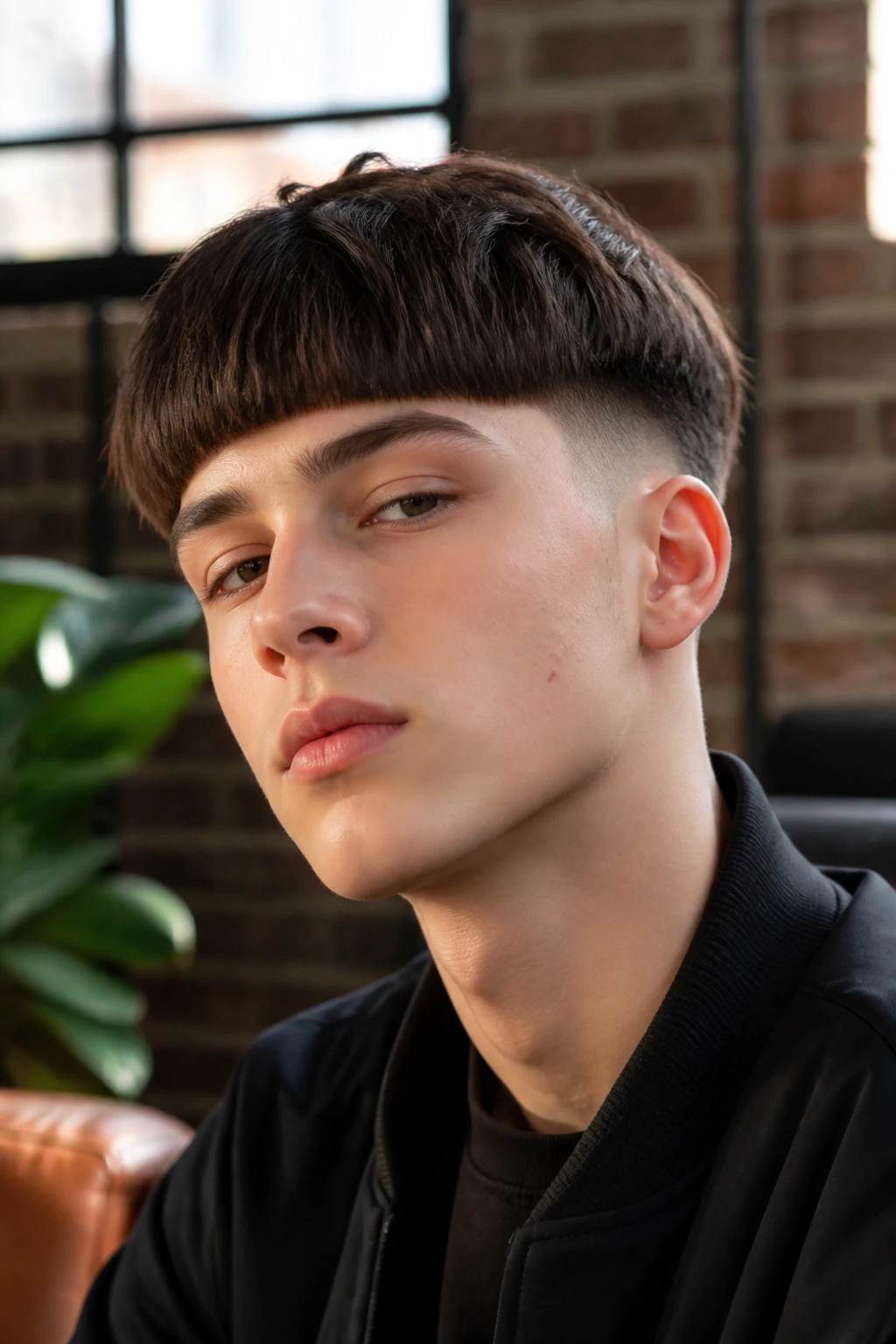 Teen with modernized bowl cut portrait