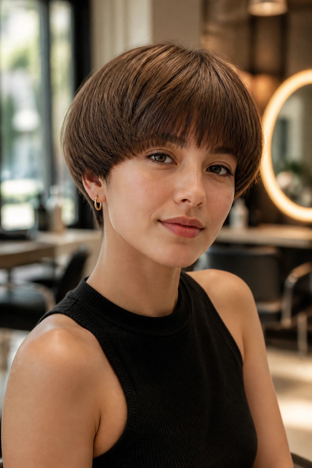 Portrait of a person with a modern rounded bowl cut