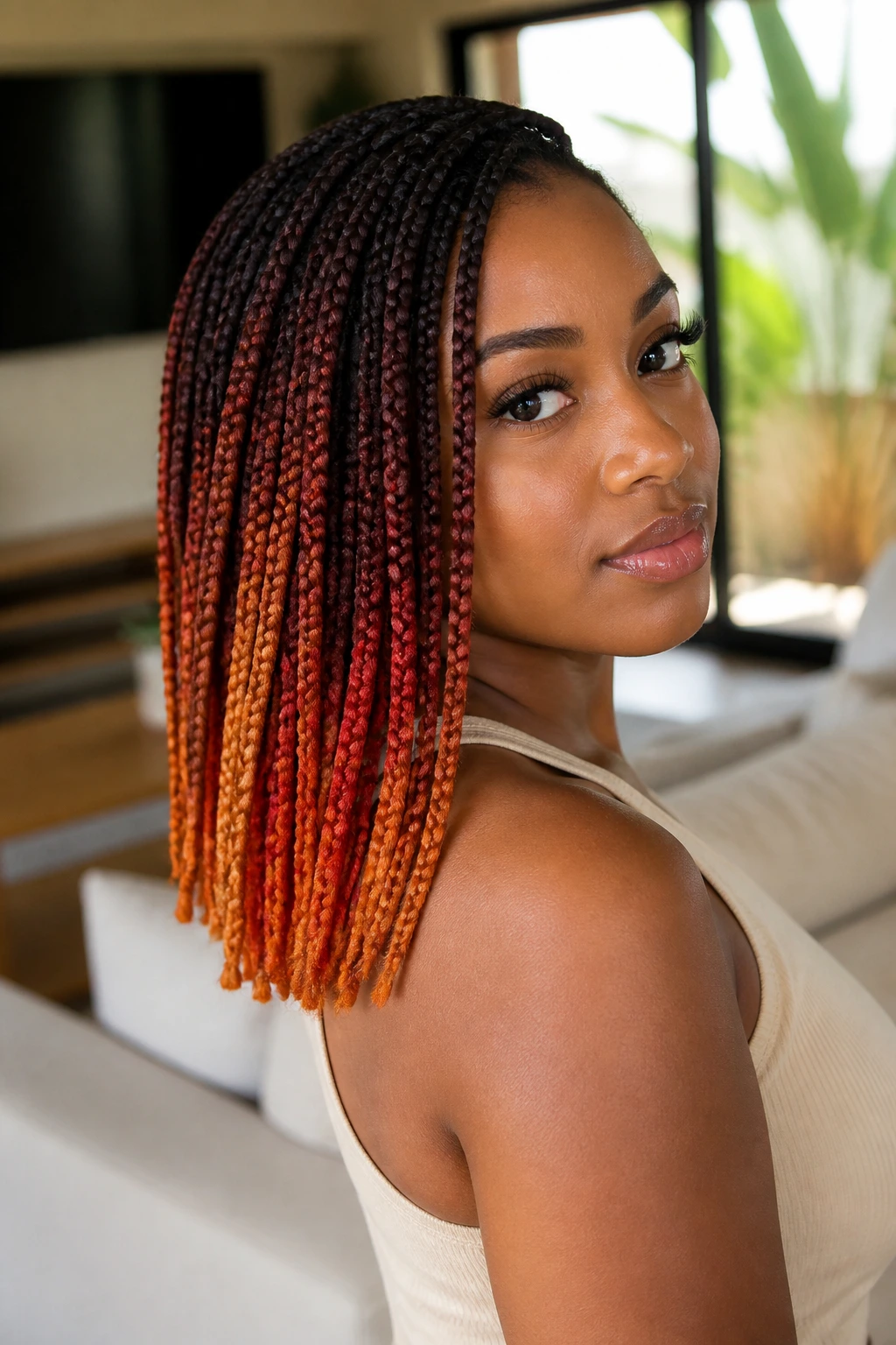 Medium close-up of gradient box braids on a real person
