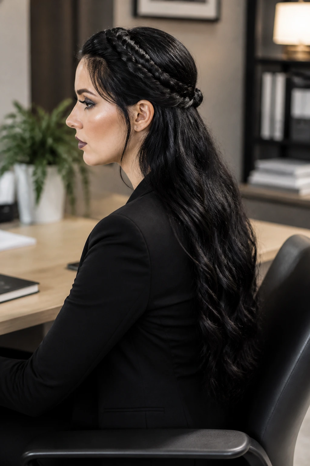 Side-profile of a real person with a half-halo braid