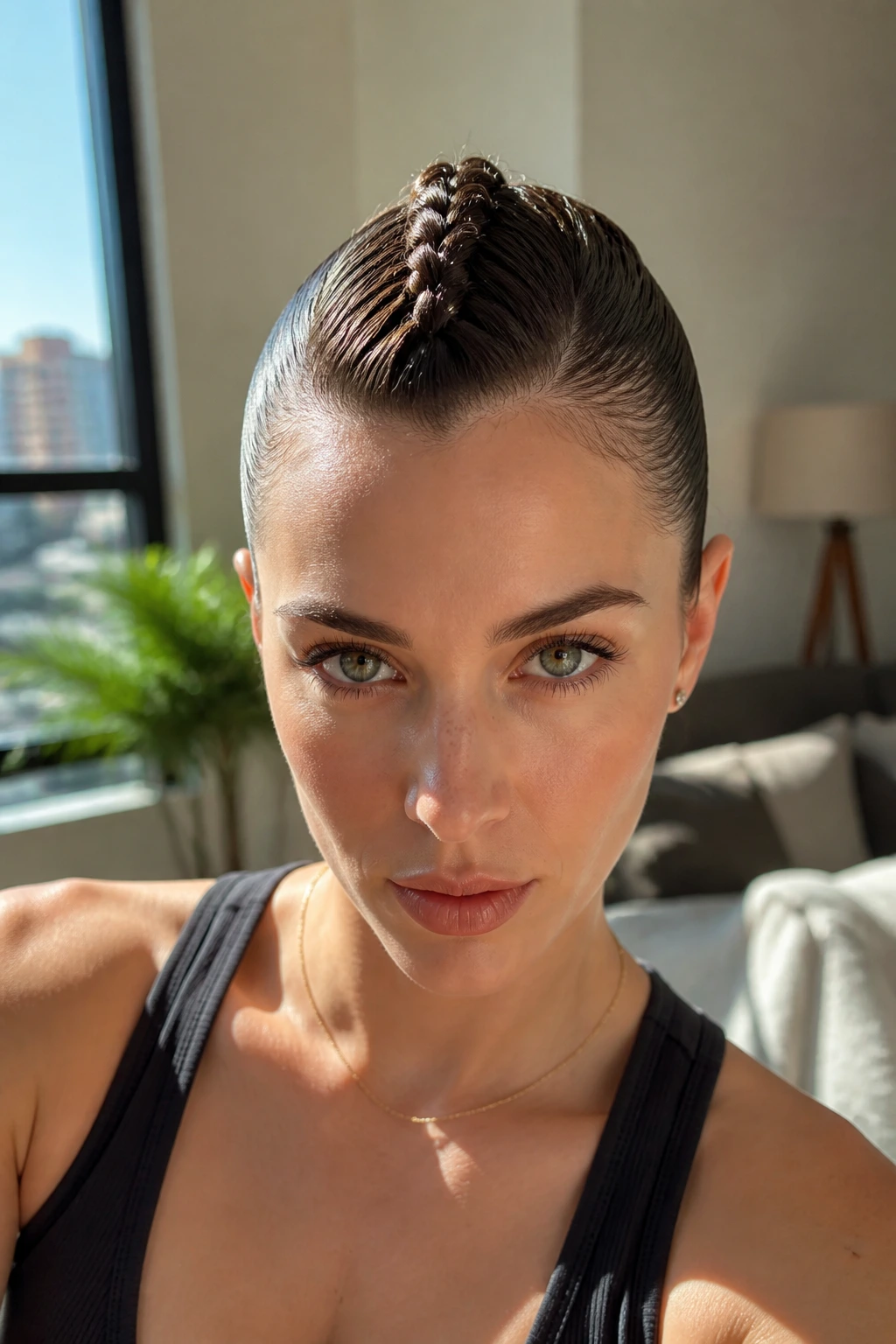 Close-up of real person with front braided quiff crest