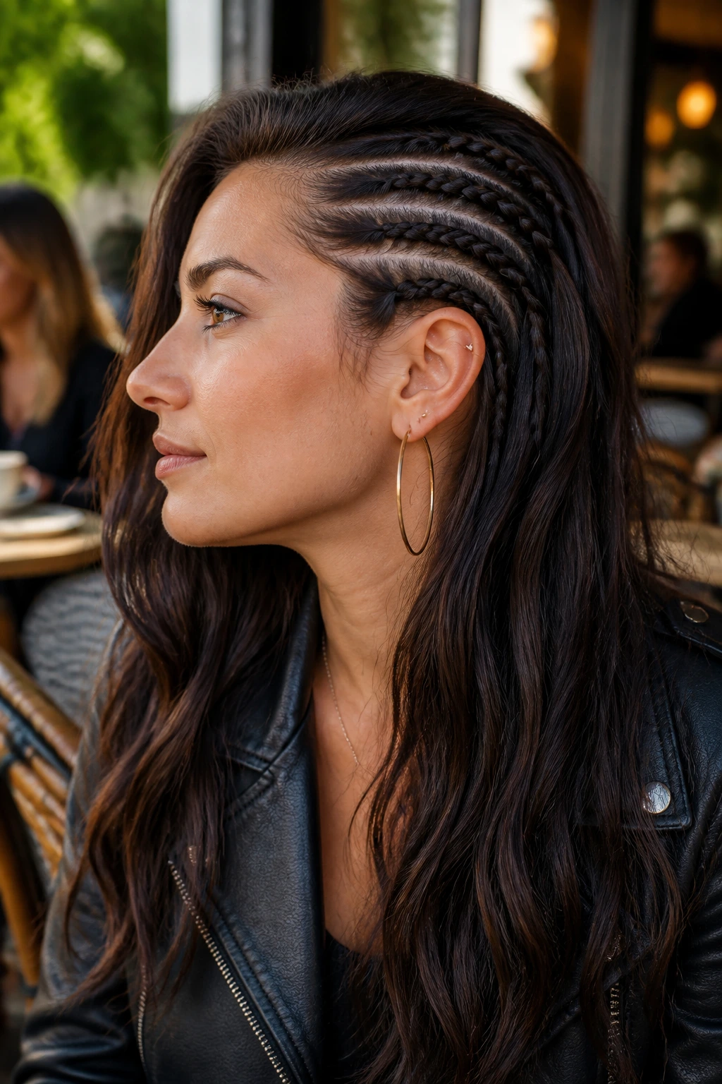 Side profile of a real person with braided undercut accents along the scalp