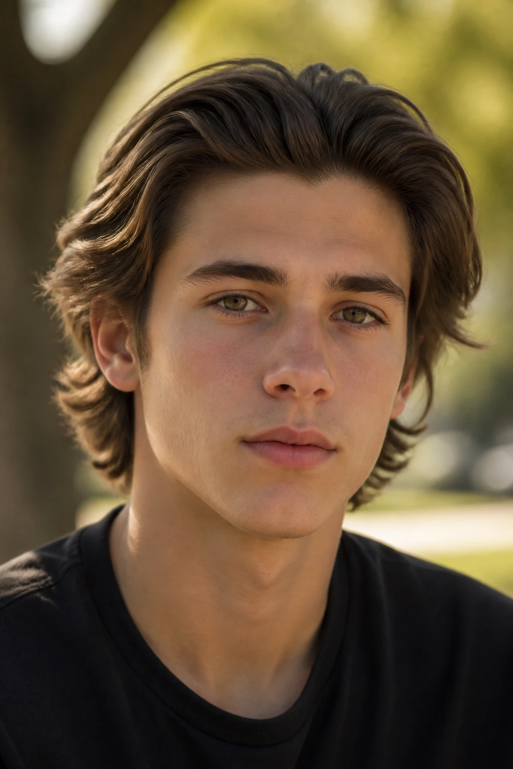 Close-up of teen with bro flow hairstyle brushed back for natural volume