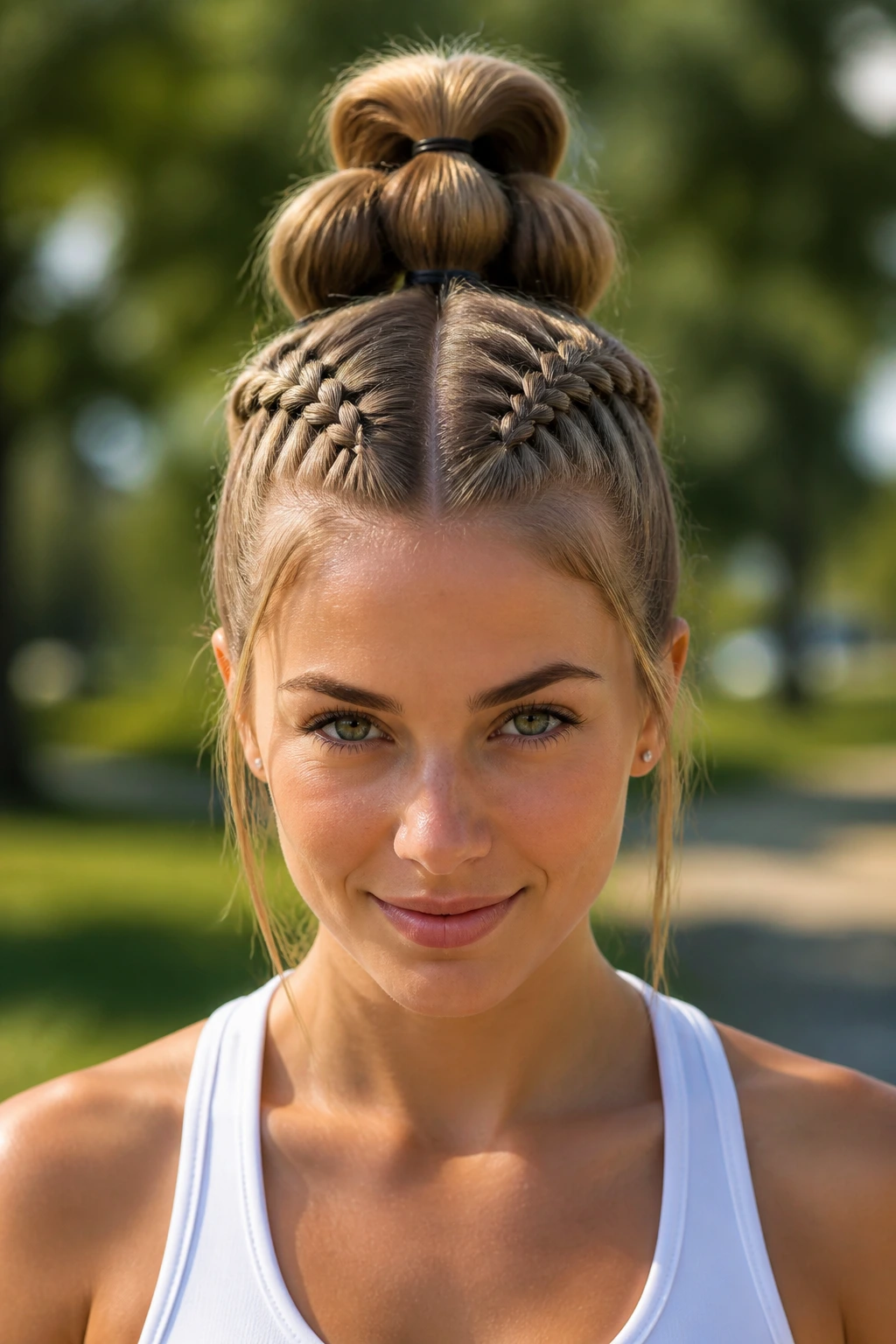 Close-up of a real person with Dutch Braid Into a Bubble Pony hairstyle