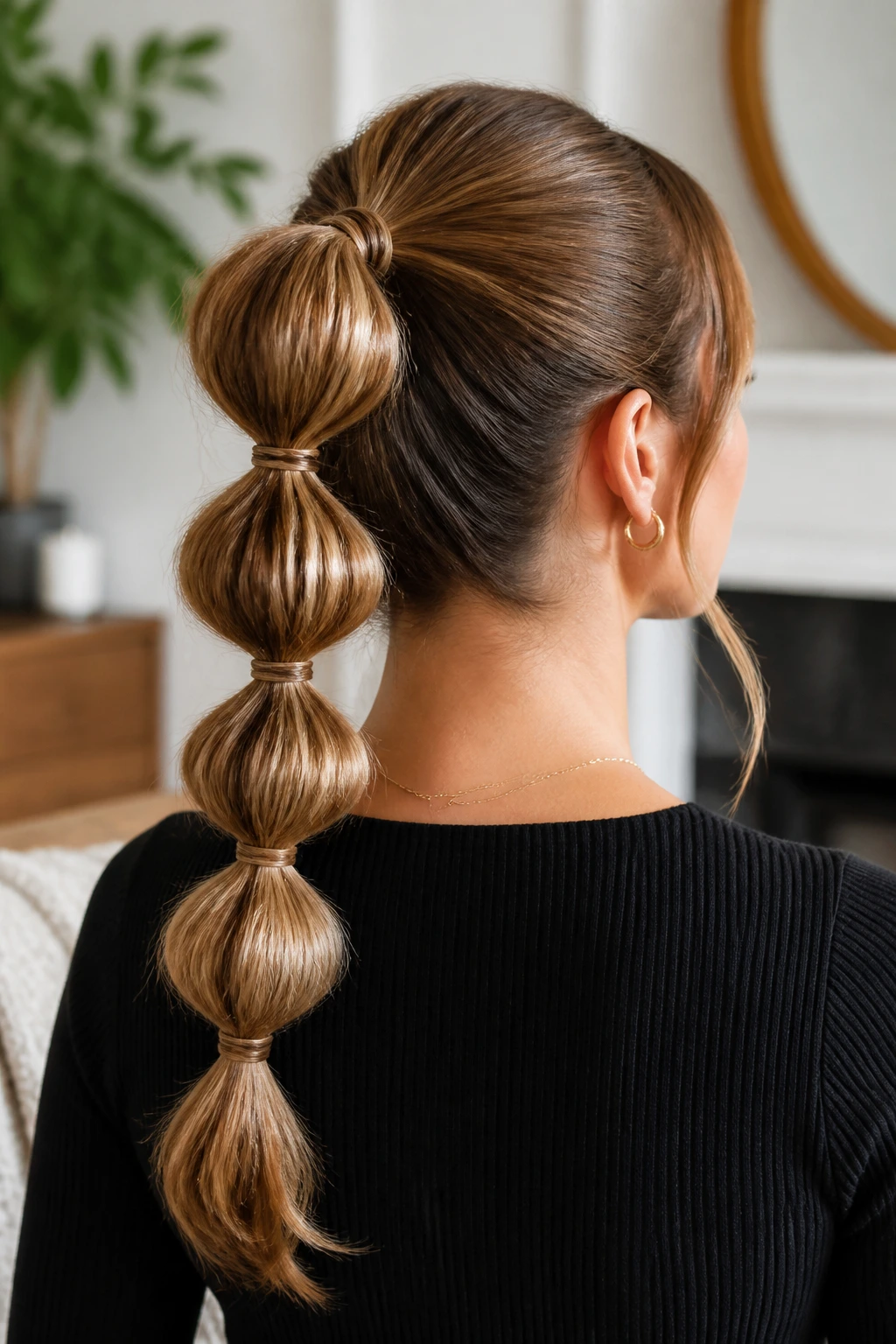 Back view of a voluminous bubble ponytail with multiple bubbles