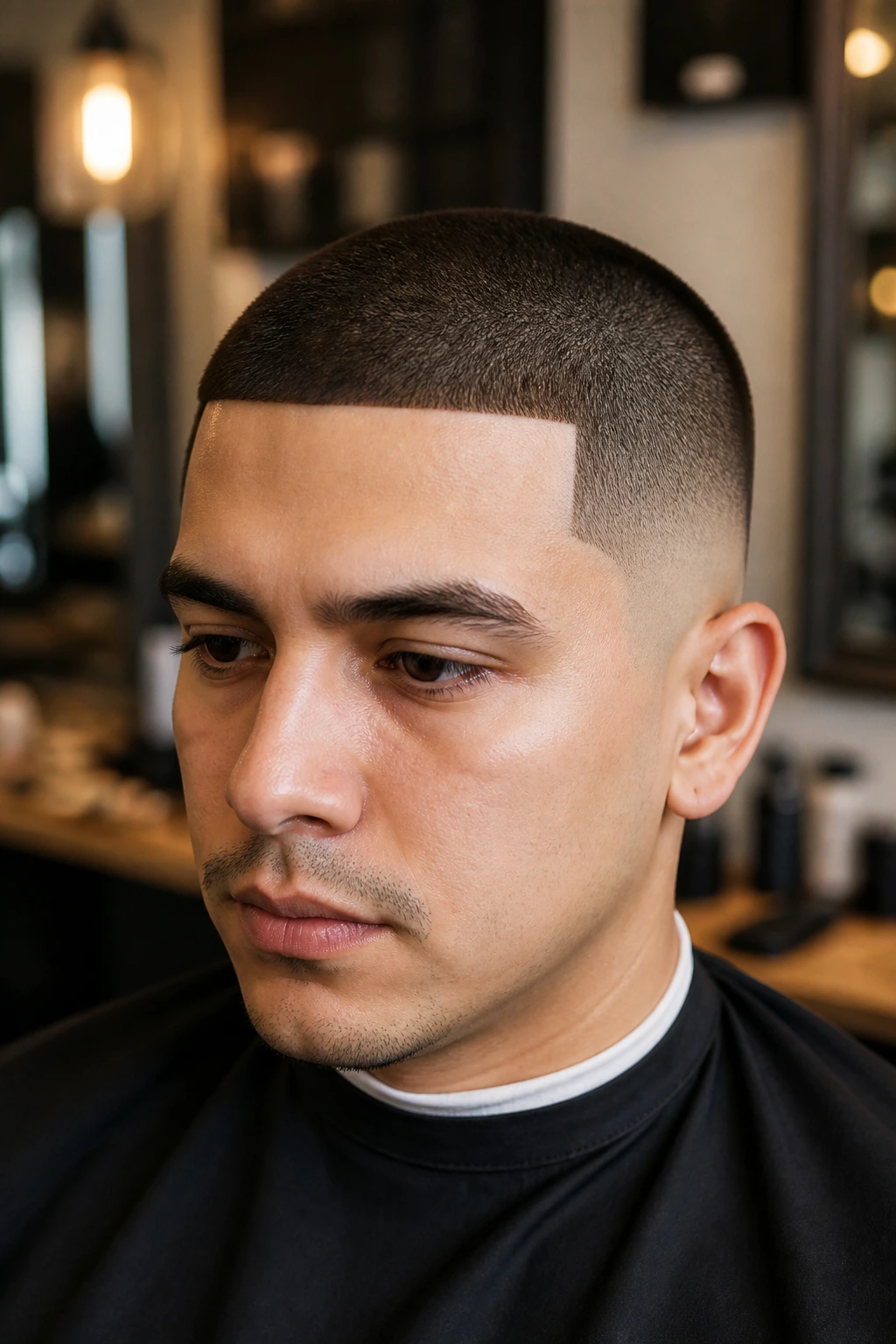 Close-up of a buzz cut with a crisp line up on a real person