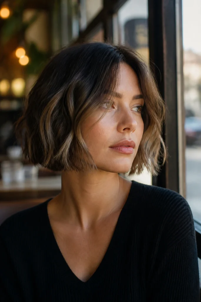 17 Wavy Layered Bob with Curtain Bangs for Oval Faces