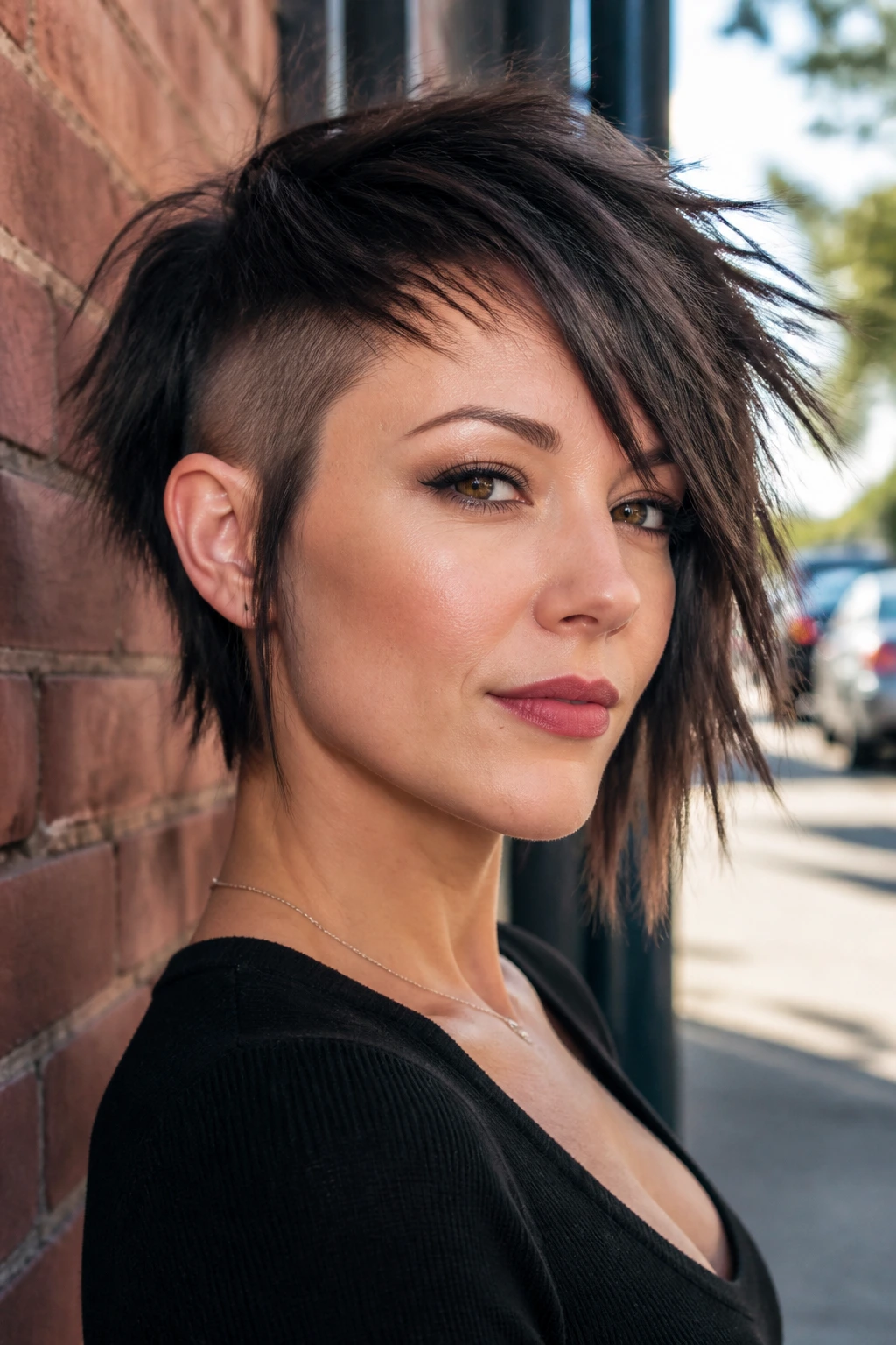 Portrait of a woman with choppy razored edge bob