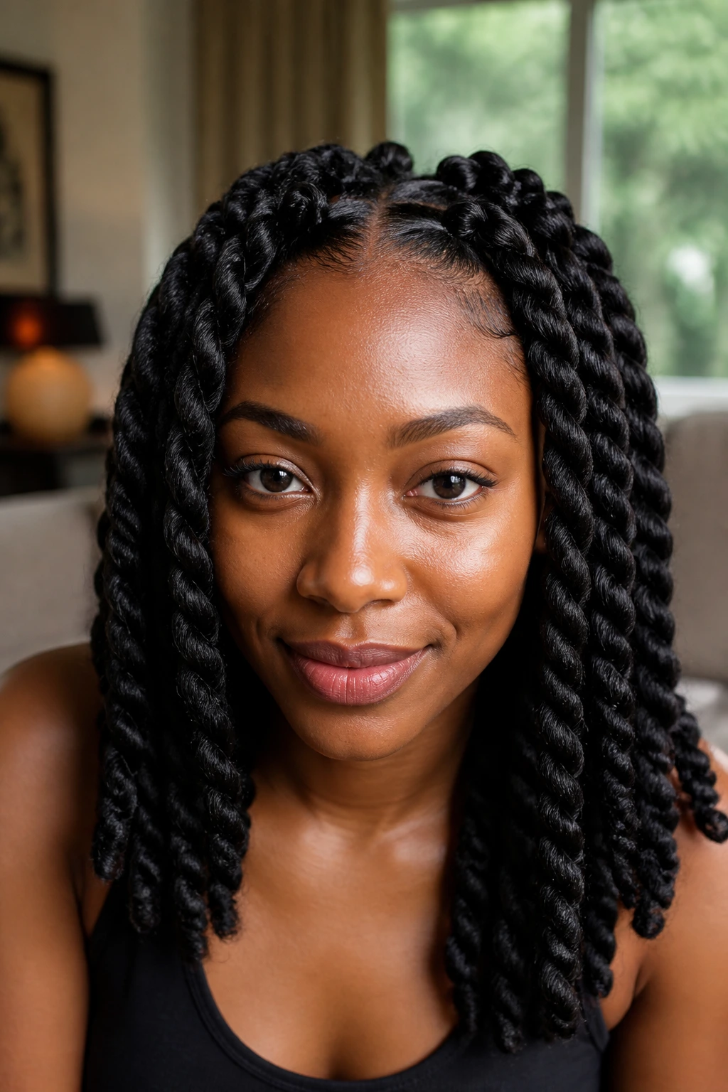 Close-up of chunky two-strand twists on a real person
