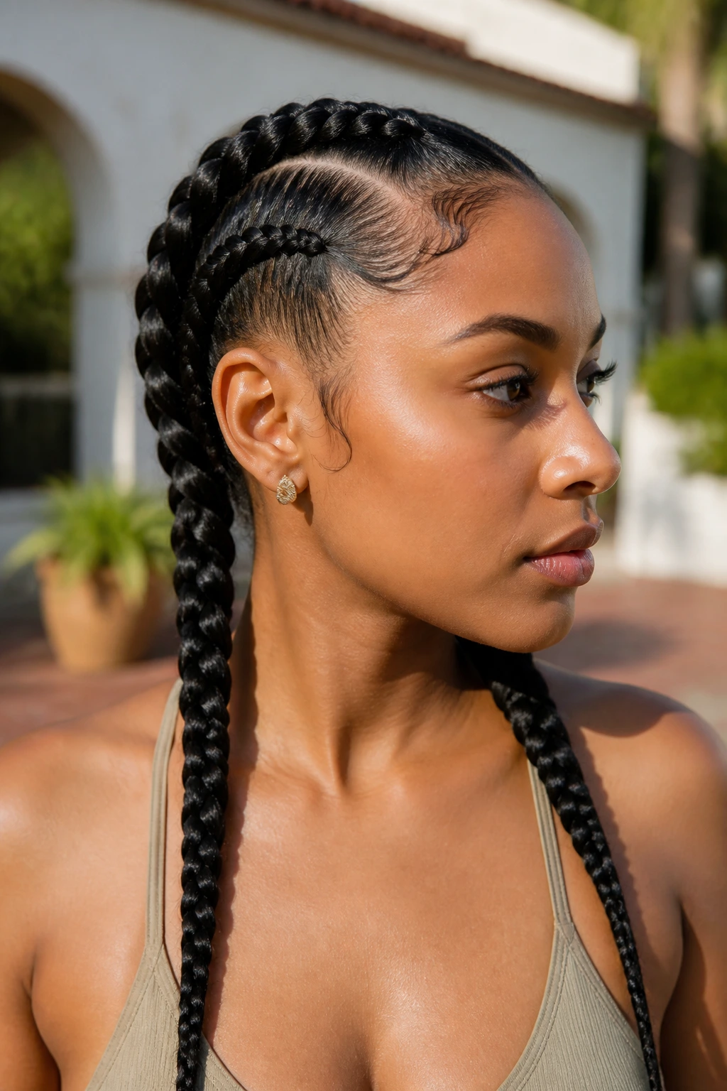 Two chunky cornrows on real person