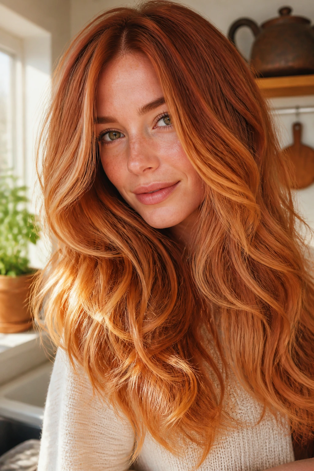 Close-up of a real woman's cinnamon to apricot color melt