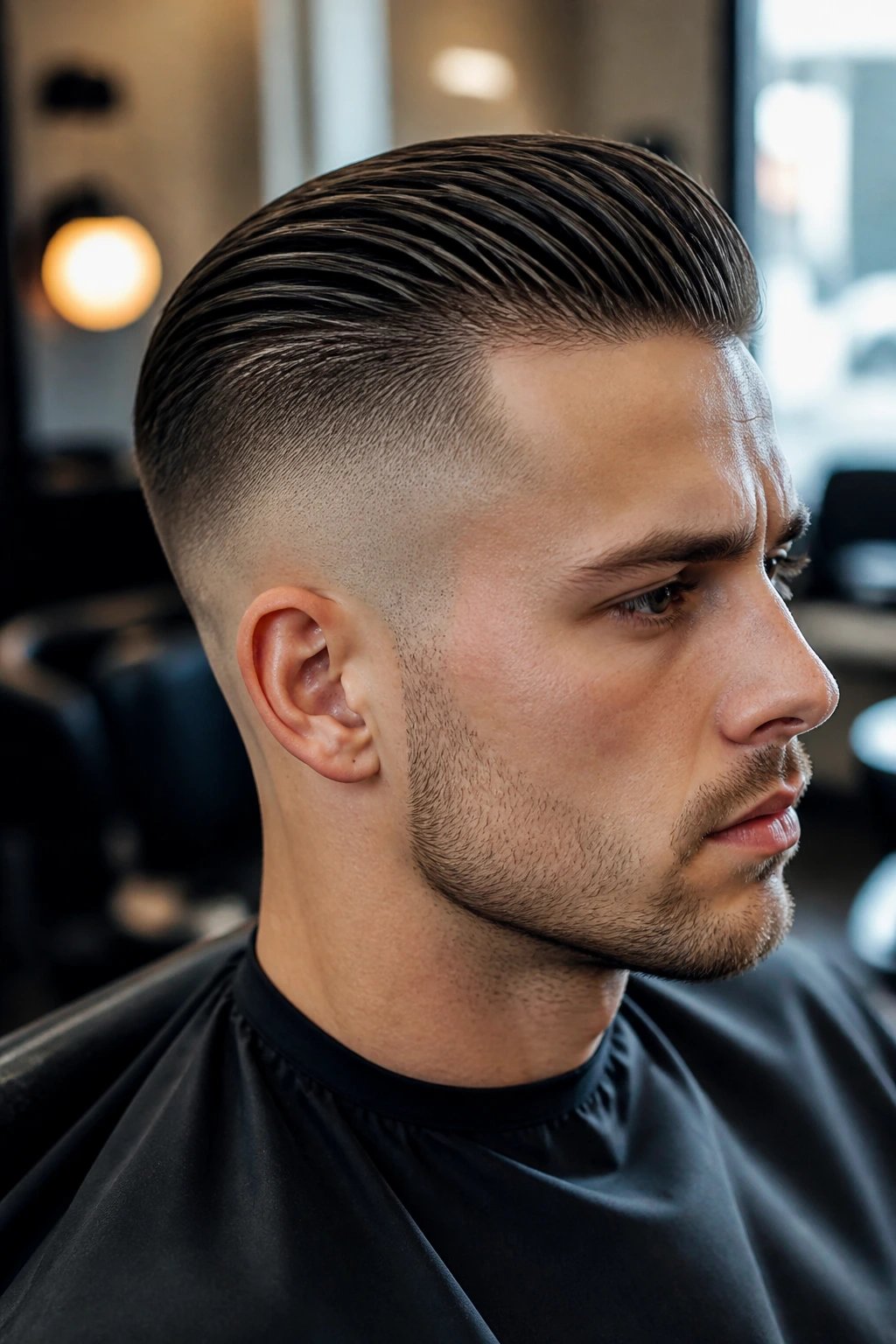 Close-up of a classic undercut with a sleek flat top on a real person