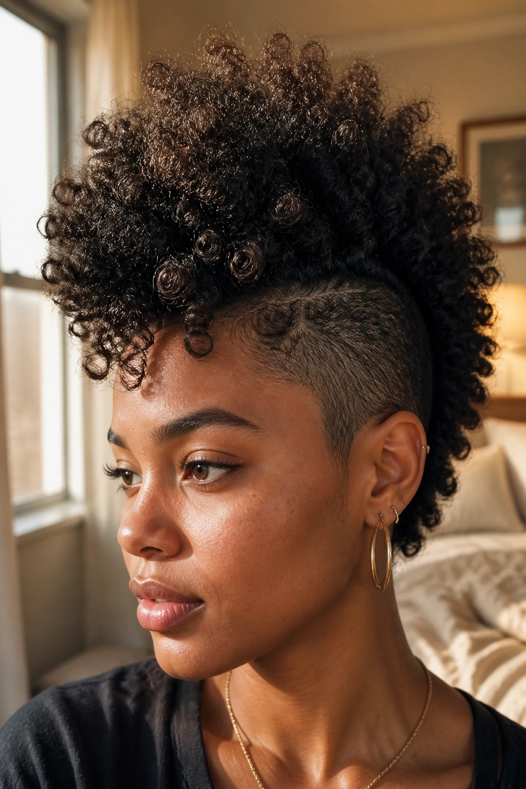 Close-up portrait of a real person with a cloud mohawk