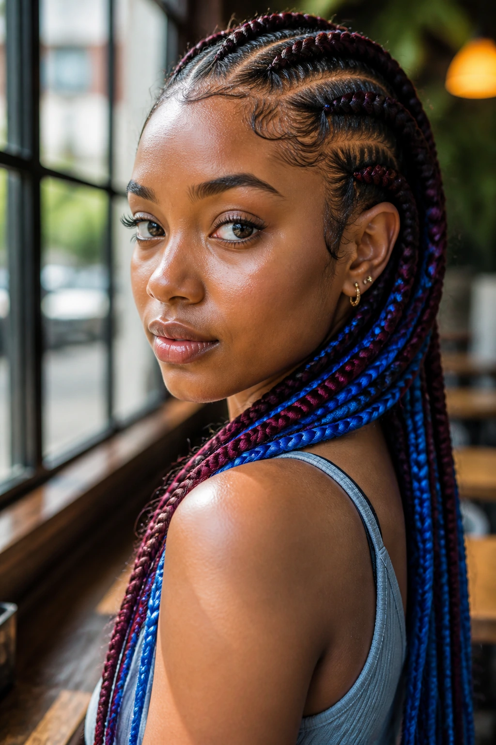 Close-up of Braids with Vibrant Color Accents on a real person
