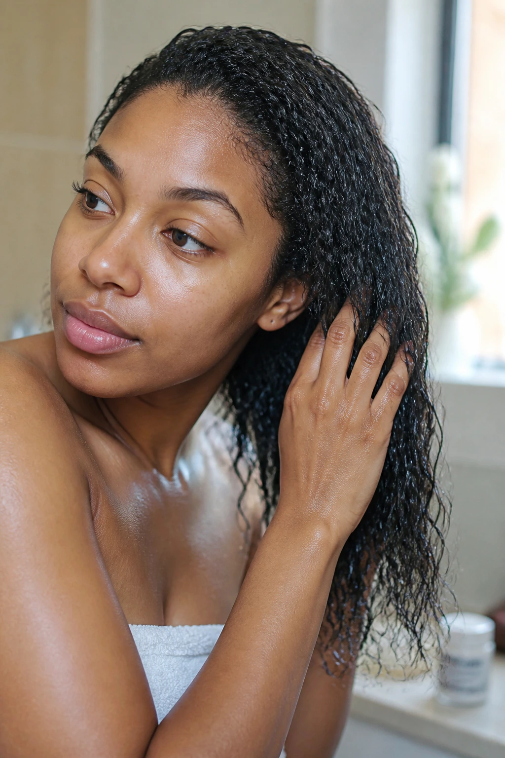 Real hair prepped with moisture for resilience before braiding.