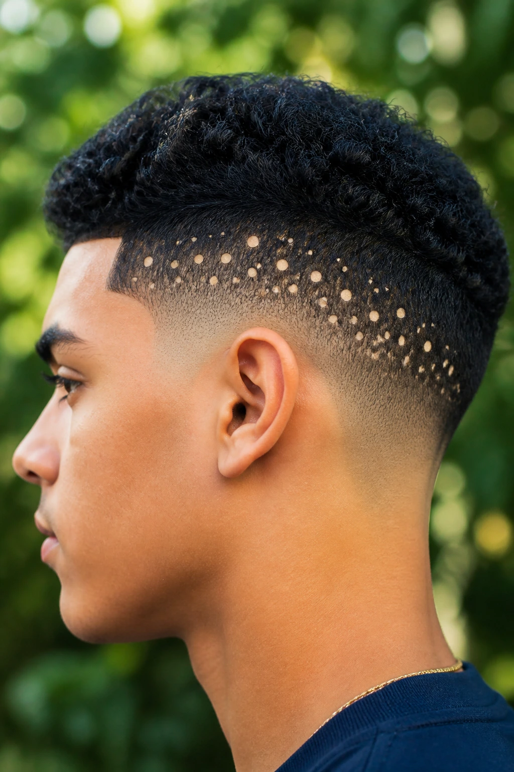 Close-up profile with a constellation dot fade on the side of the head