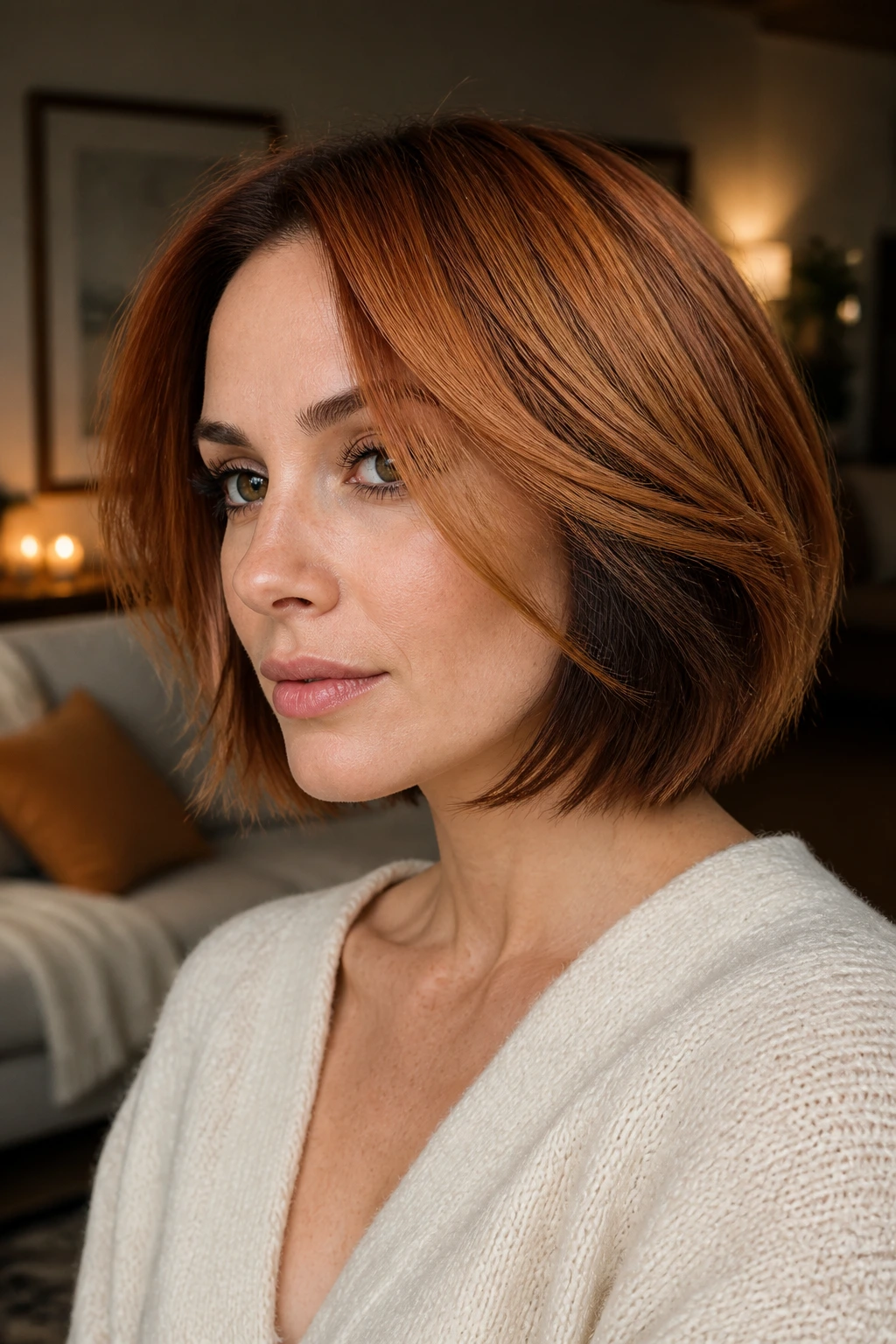 Copper bob with hidden lowlights showing depth