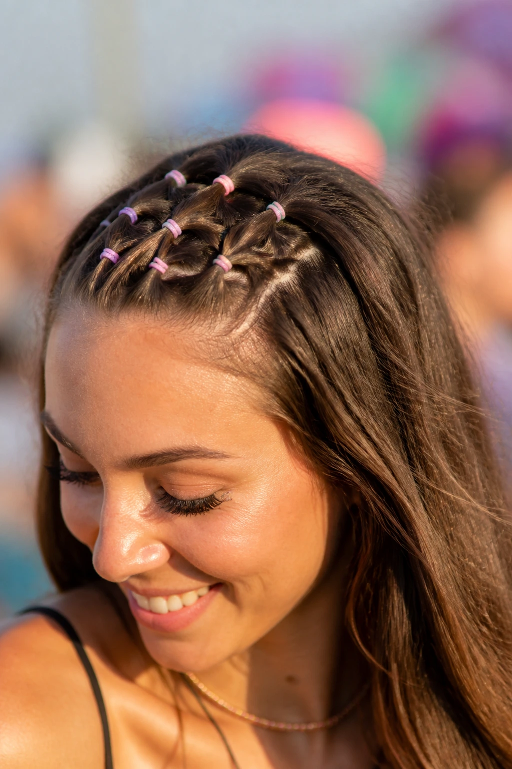 Real person with criss-cross headband braid
