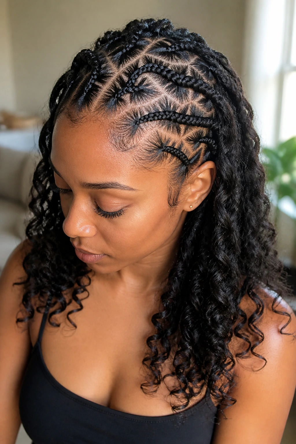 Portrait of crisscross parting with goddess ends on a real woman