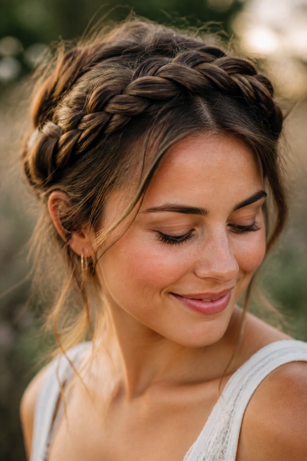 Close-up of The Crown Braid for Long Hair on a real person