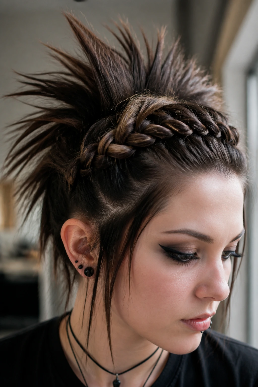 Close-up of a twisted crown braid with spiky back texture on a real person