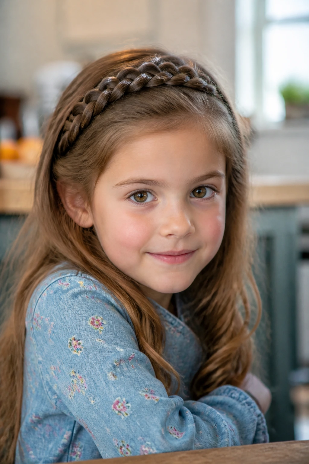 Child with a crown-like braid across the front as a headband