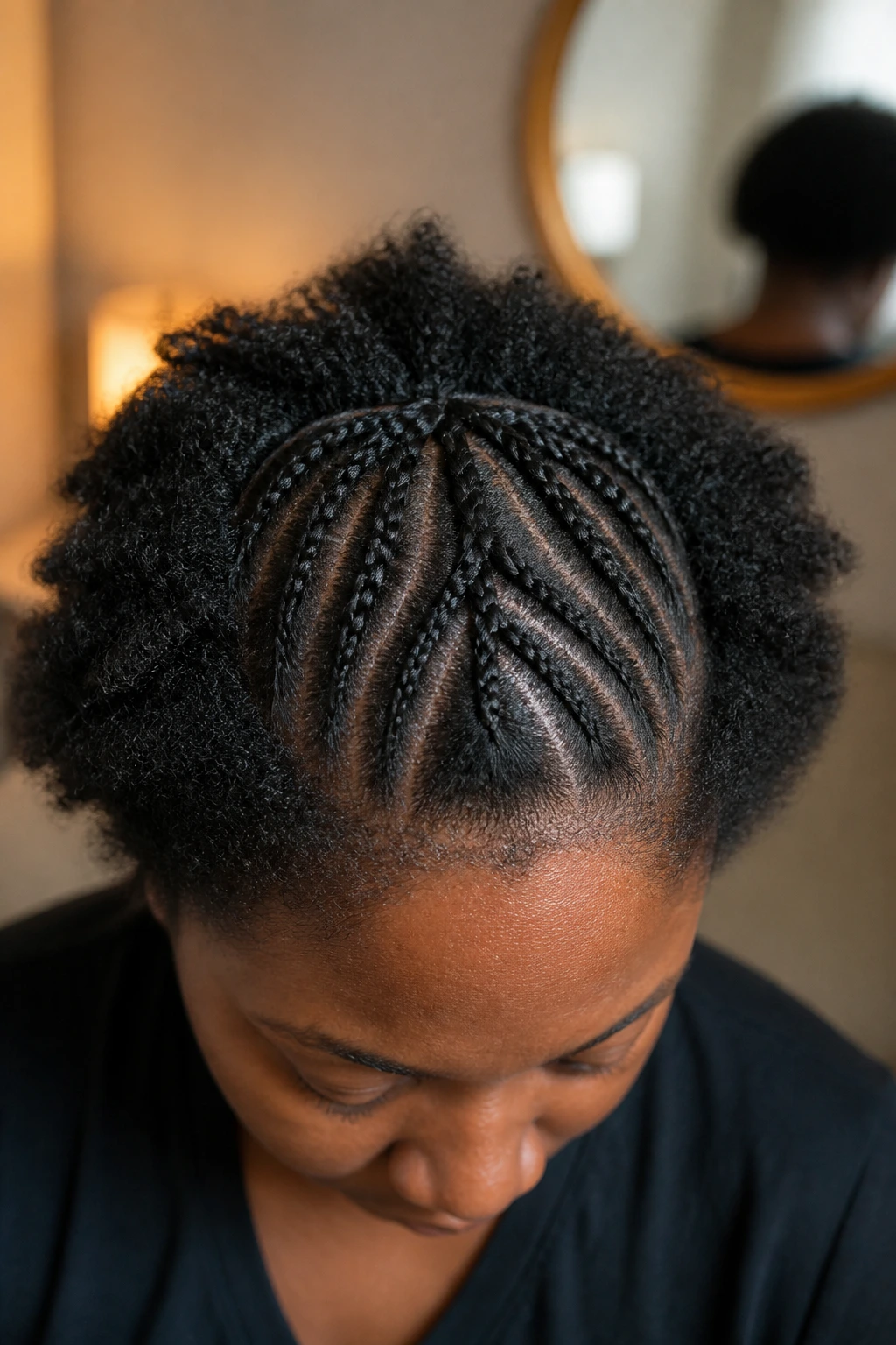 Close-up of crown-only braid pattern on top of real person's head