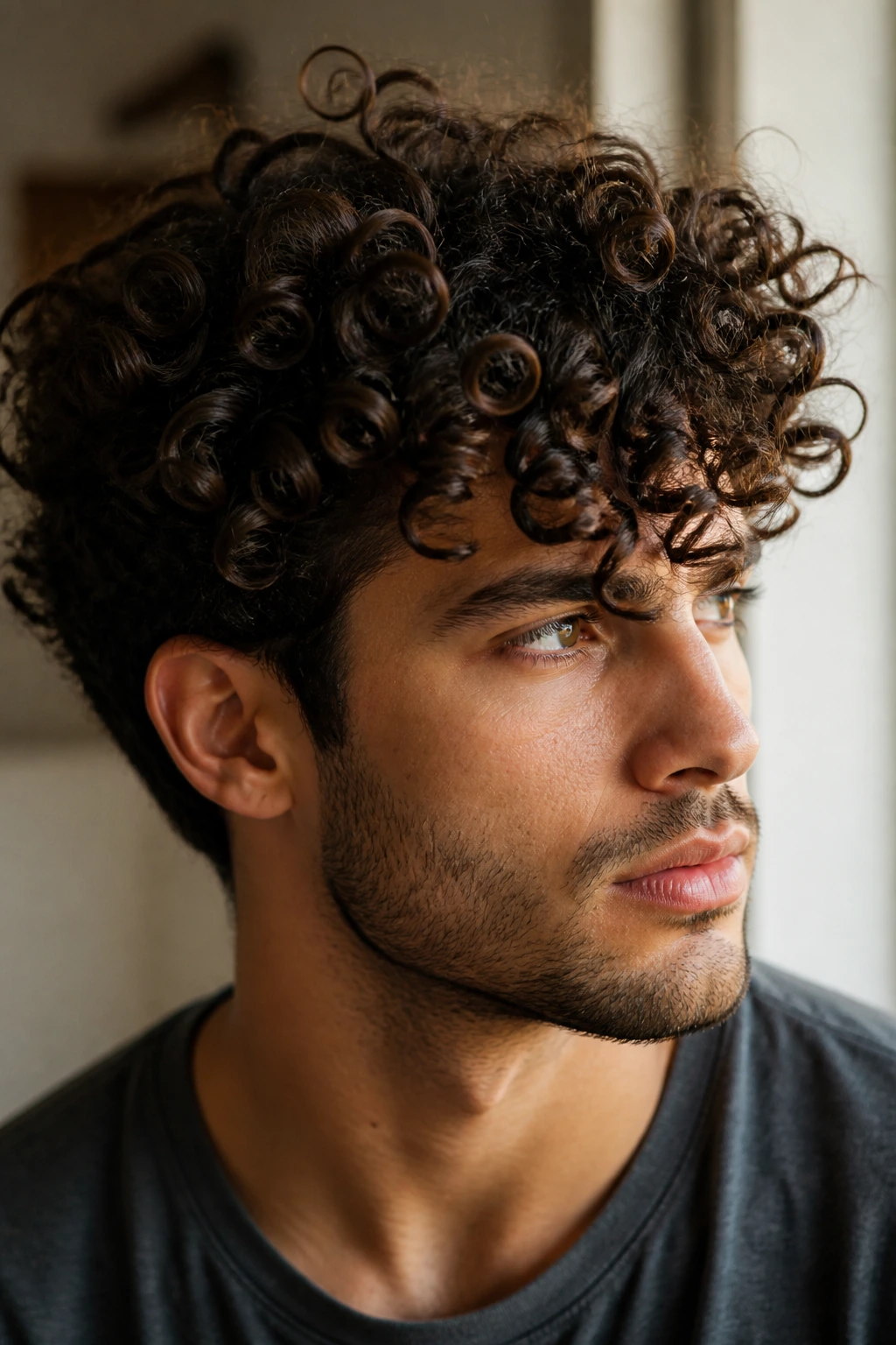 Close-up of person showing distinct curl patterns in hair.