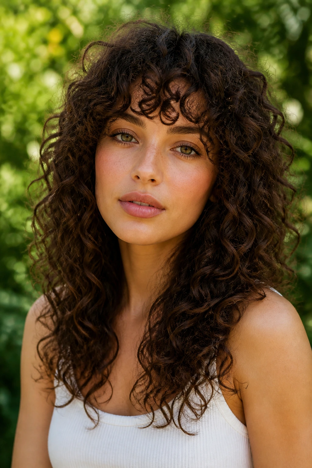 Real person with curly shaggy fringe and natural ringlets
