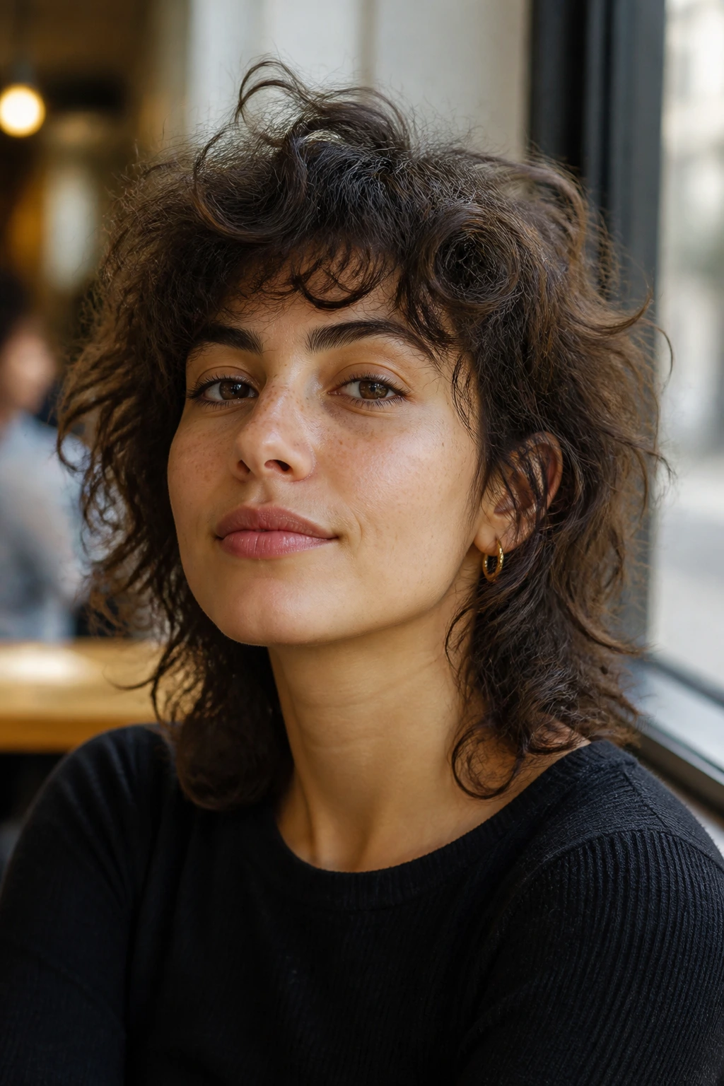 Portrait of a real person with a modern curly shag.