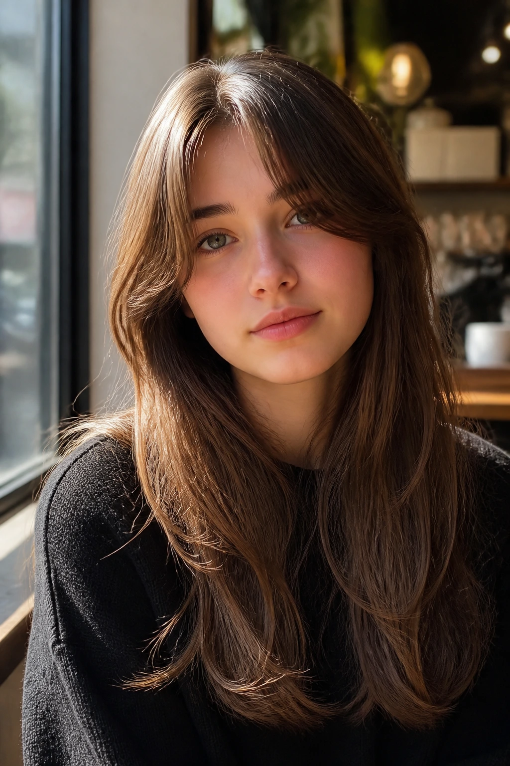 Teen with curtain bangs on face-framing fringe
